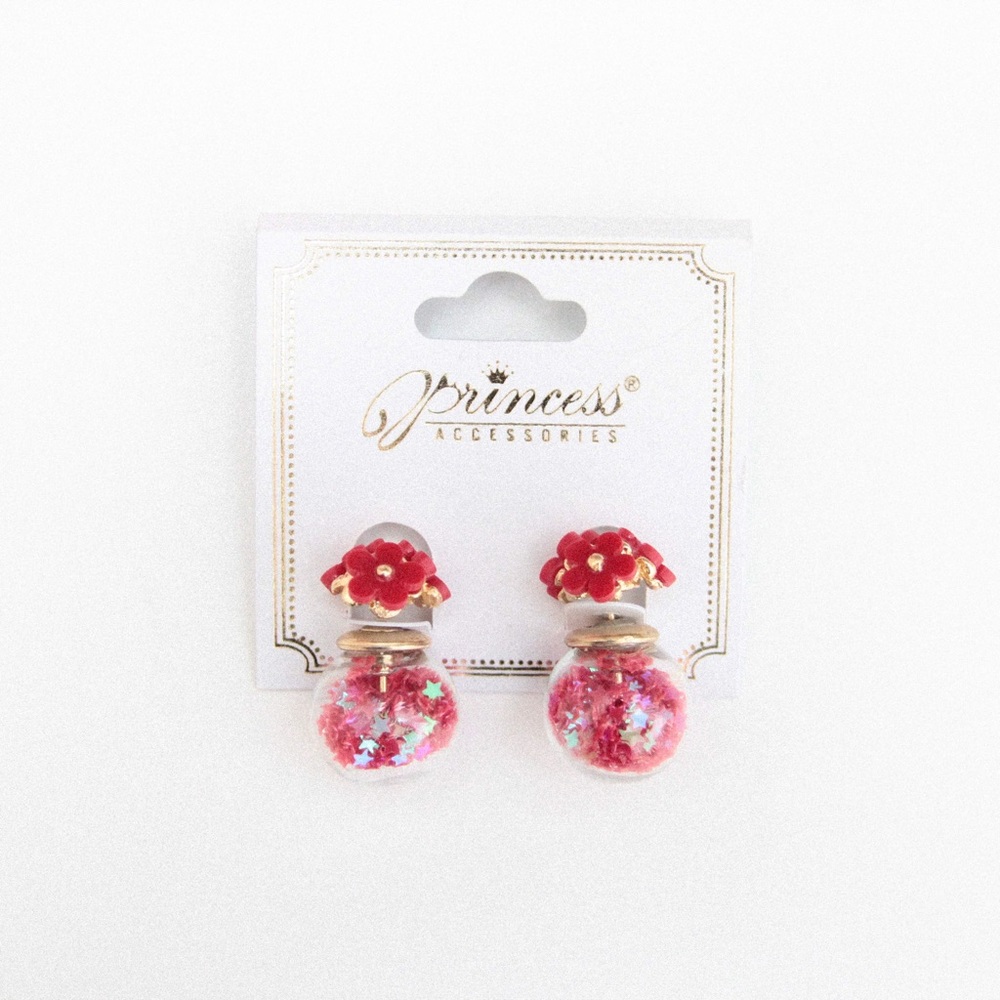 ♡ Princess Red Flower Confetti Double-Sided Earrings ♡